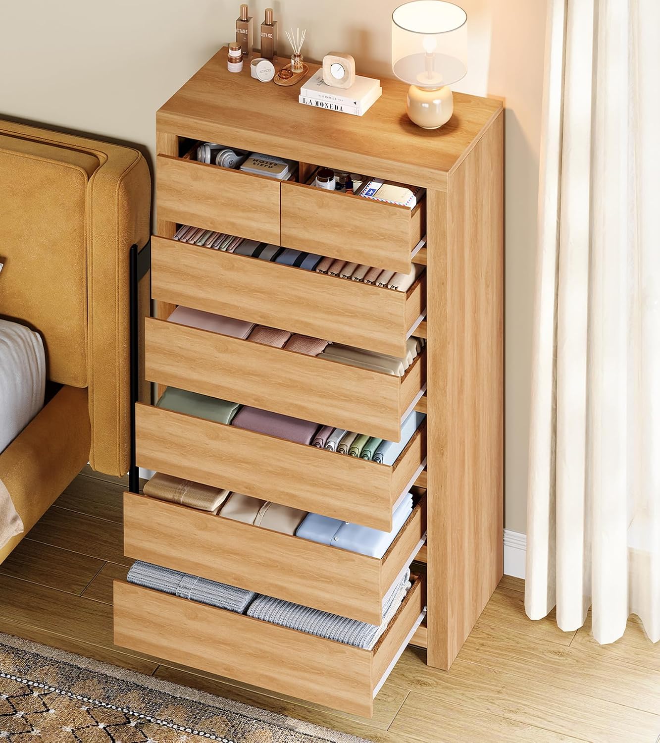 7-Drawer Wooden Tall Dresser Natural