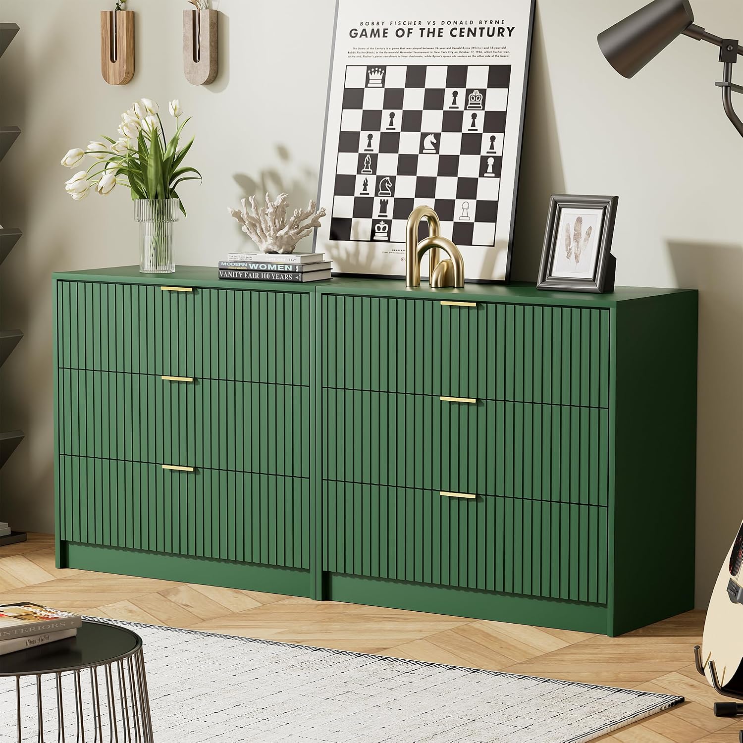 Green 3-Drawer Dresser Gold Handles