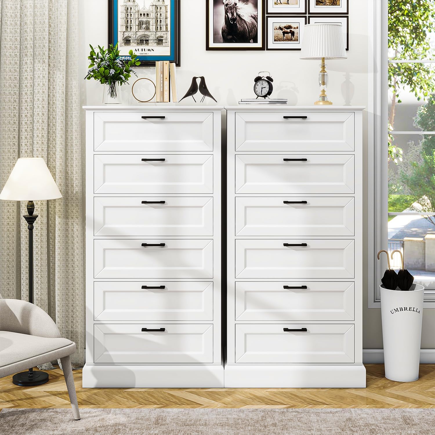 White 6-Drawer Tall Wooden Dresser