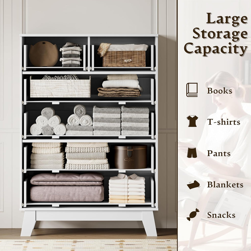 Fluted 6-Drawer Wooden Tall Dresser