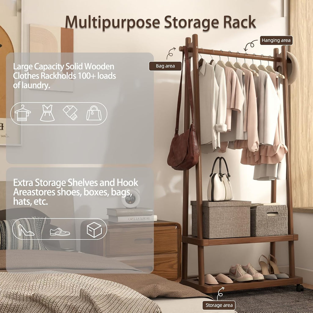 Wood Rolling Garment Rack Walnut