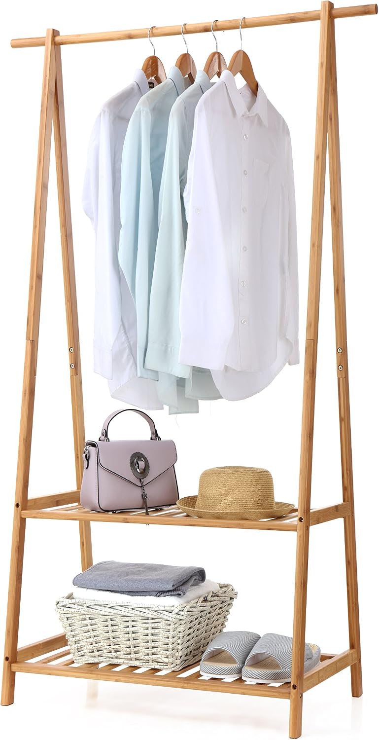 Bamboo Garment Rack with Storage Shelves