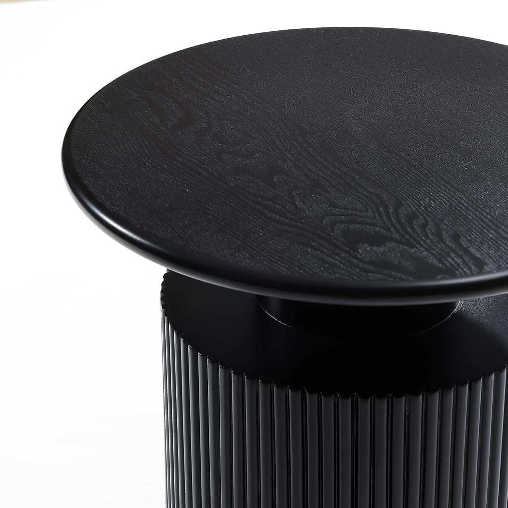 Fluted Black Round Side Table 21 Inch