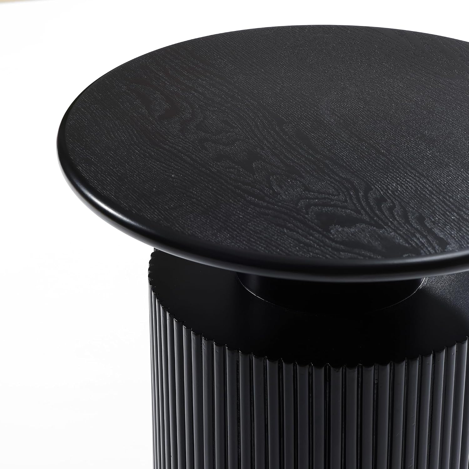 Fluted Black Round Side Table 21 Inch