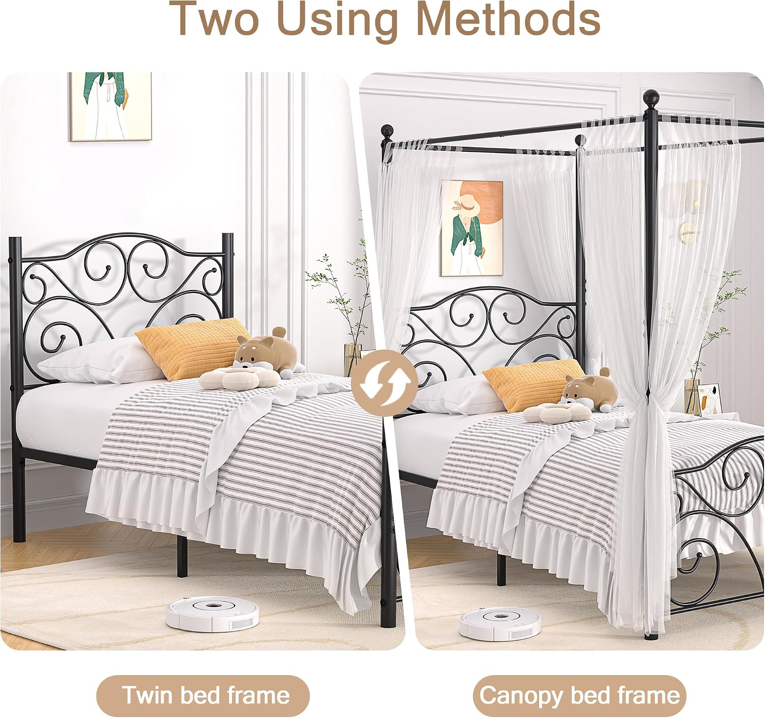 Twin Black Metal Four Poster Canopy Bed Frame