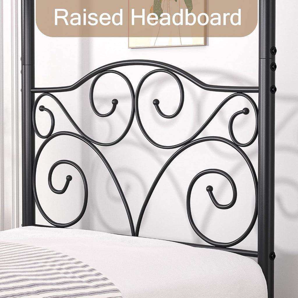 Twin Black Metal Four Poster Canopy Bed Frame