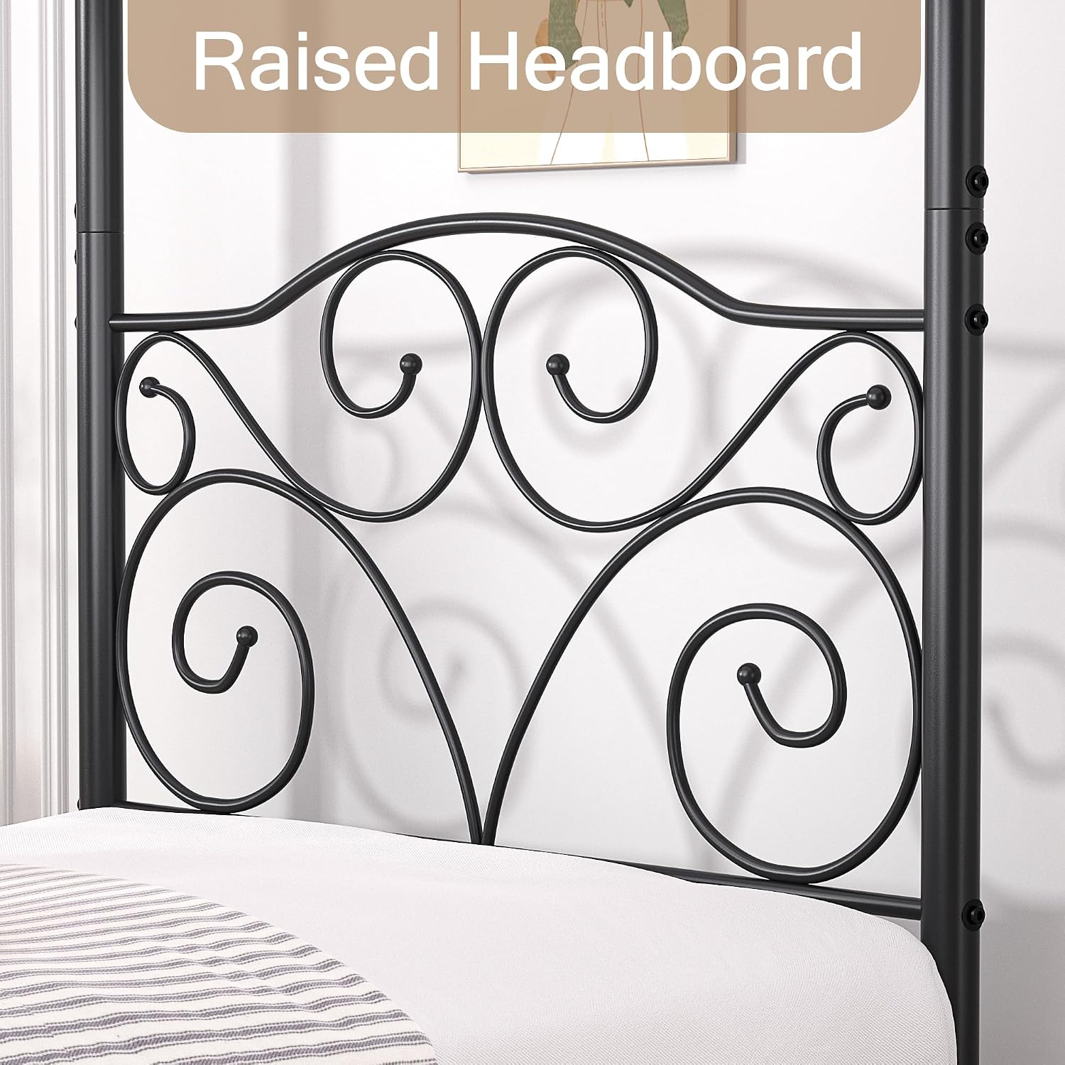 Twin Black Metal Four Poster Canopy Bed Frame