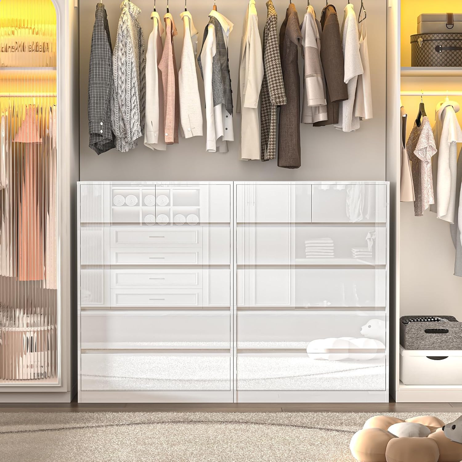 High Gloss Handleless 6-Drawer White Dresser