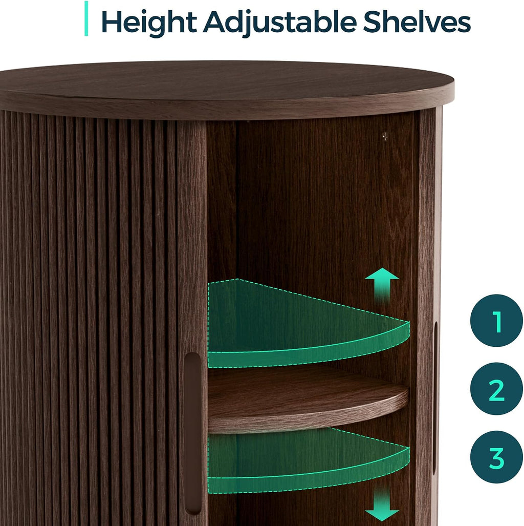 Fluted Round Side Table Tambour Door Dark Walnut