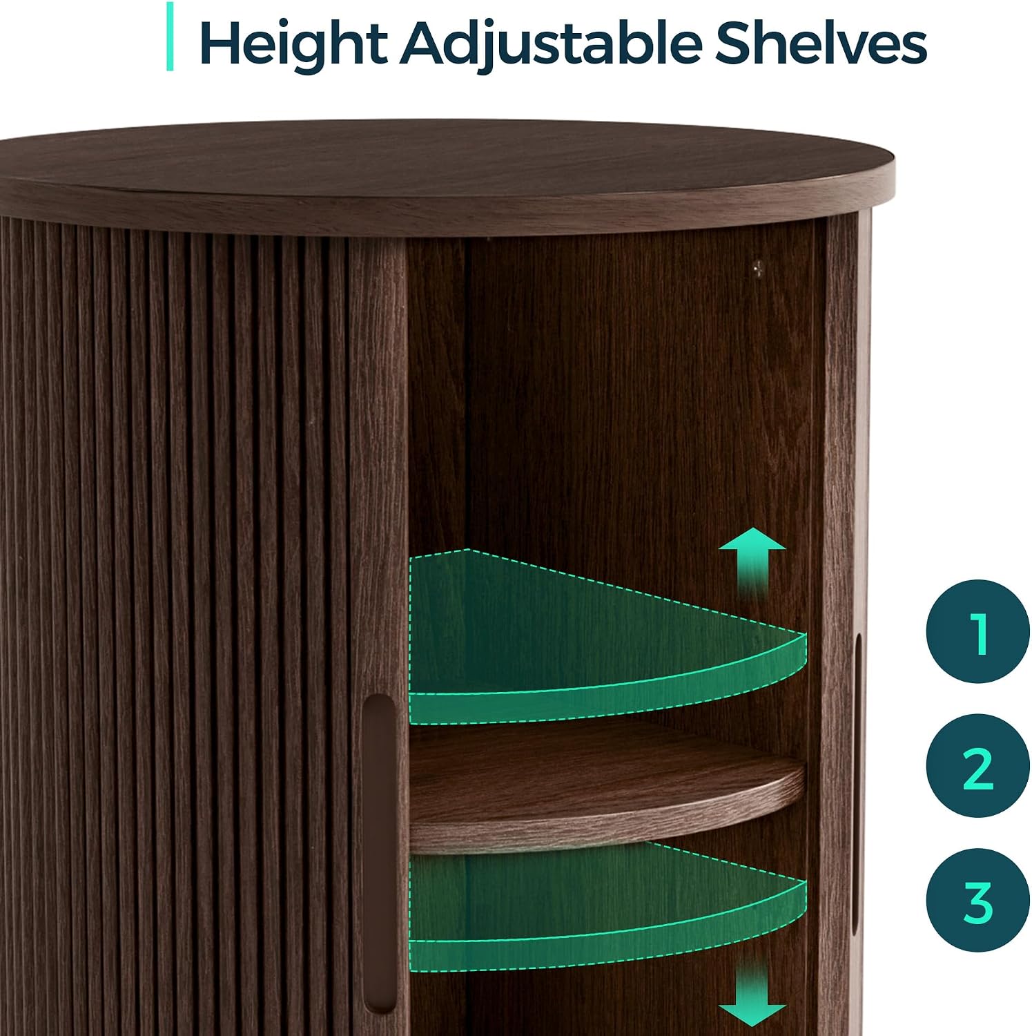 Fluted Round Side Table Tambour Door Dark Walnut