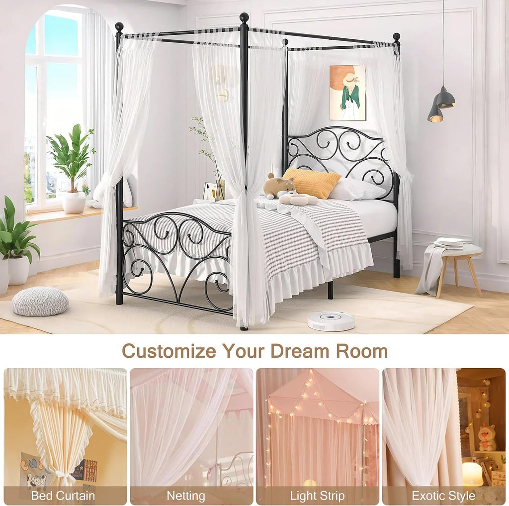 Twin Black Metal Four Poster Canopy Bed Frame