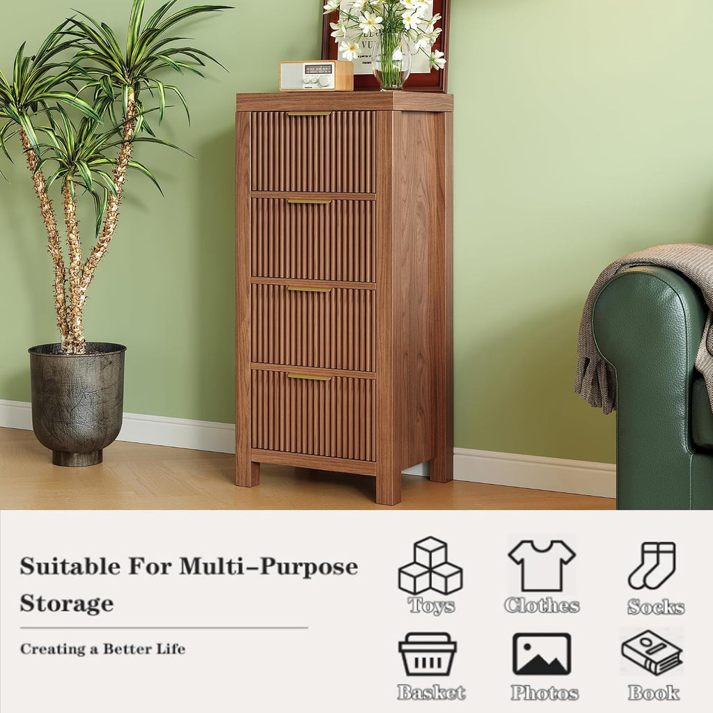 Mid-Century 4-Drawer Walnut Tall Dresser