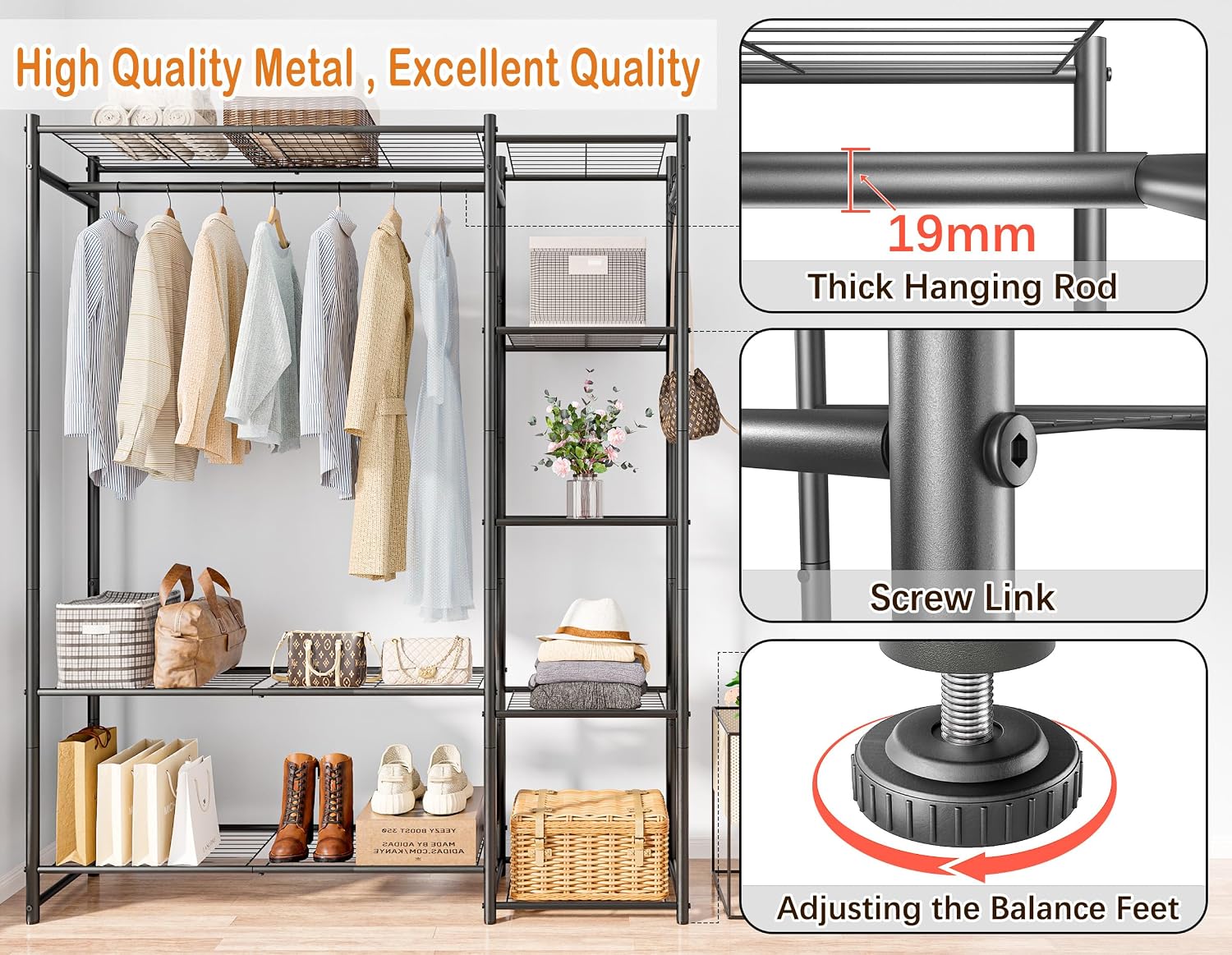 Steel Wardrobe Closet Rack Black