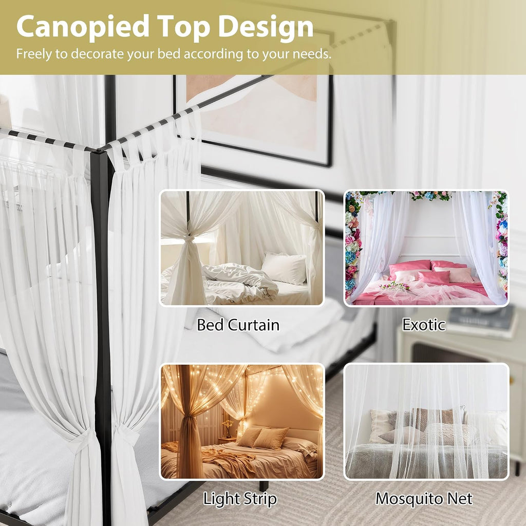 Full Size Black Metal Canopy Bed Frame