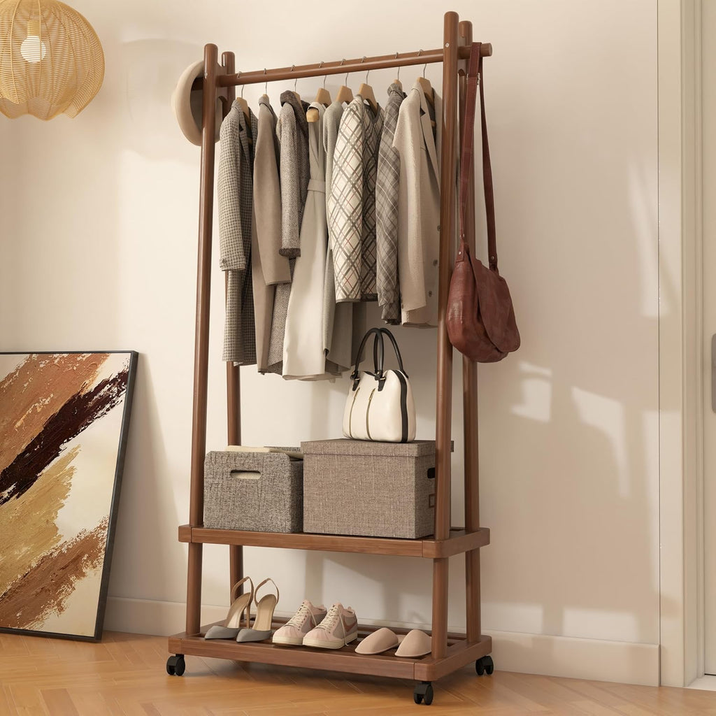 Wood Rolling Garment Rack Walnut