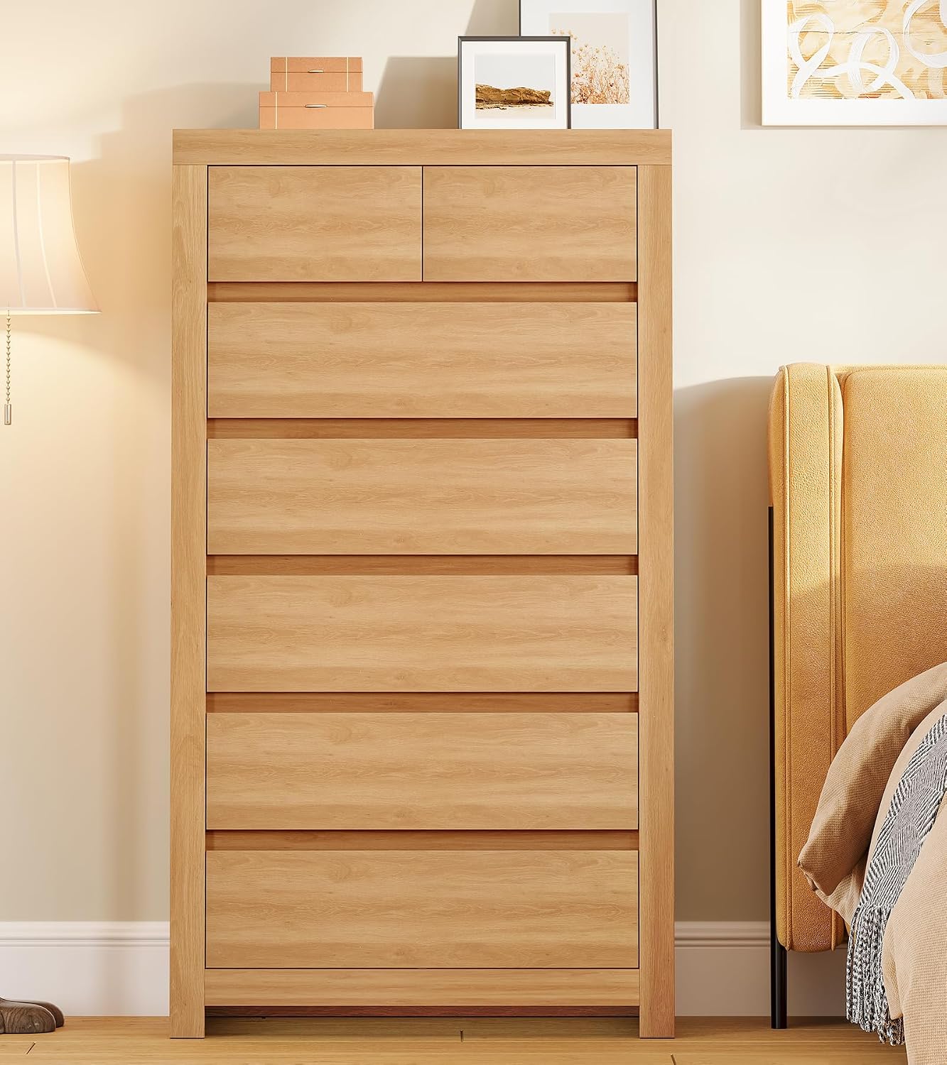 7-Drawer Wooden Tall Dresser Natural