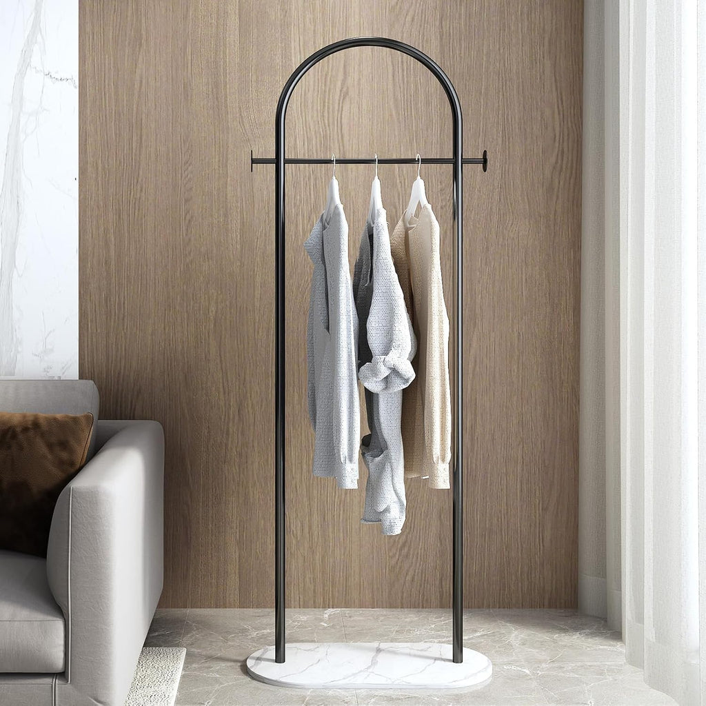 Arch Metal Garment Rack Marble Base Black