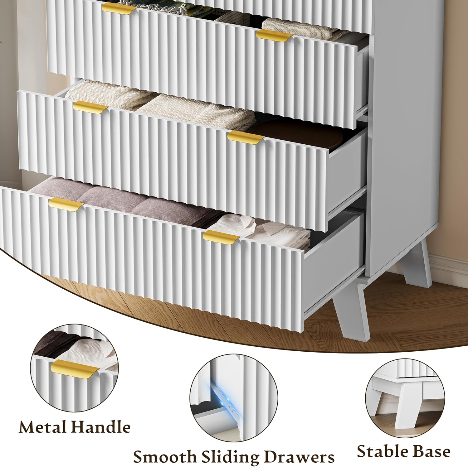 Fluted 6-Drawer Wooden Tall Dresser