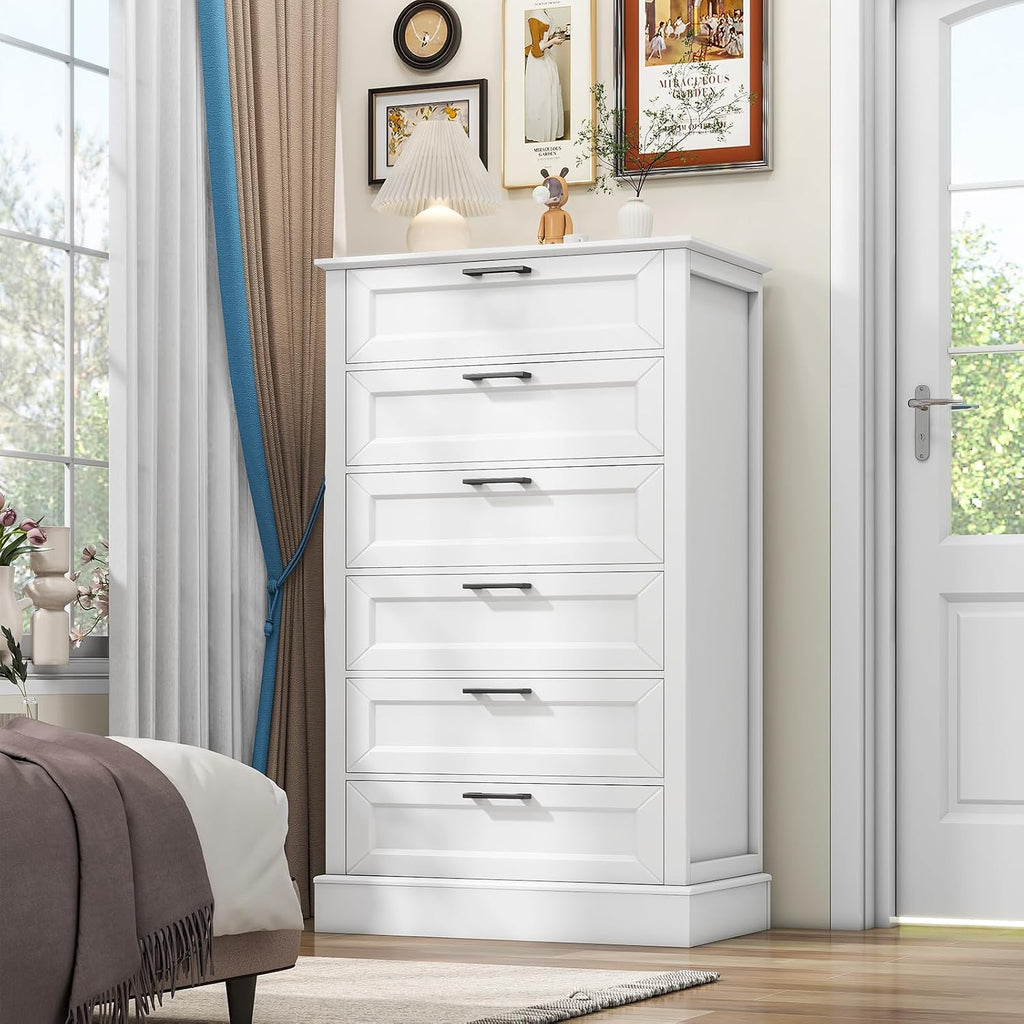 Farmhouse White 6-Drawer Tall Dresser