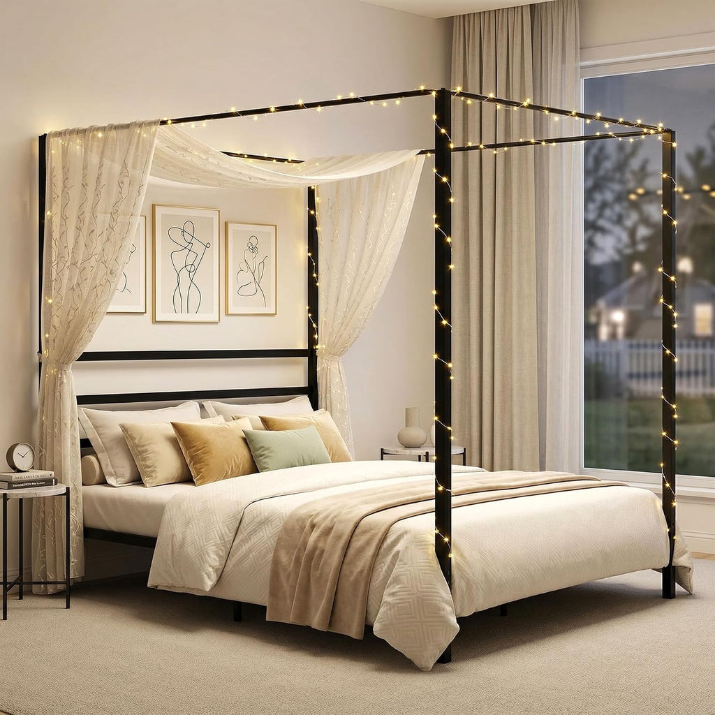 Full Size Black Metal Canopy Bed Frame