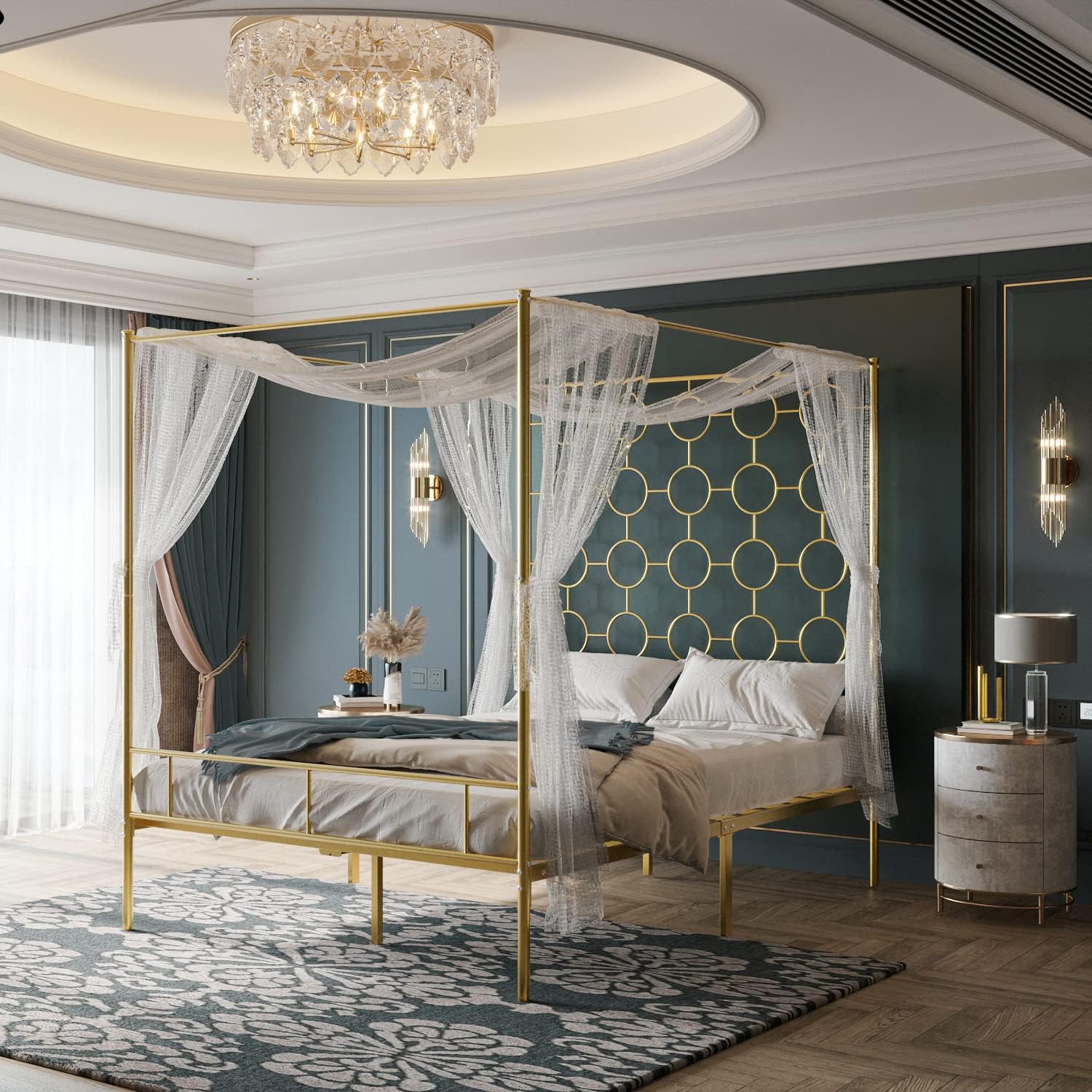 Queen Gold Metal Canopy Bed Frame