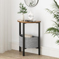 Half Moon Side Table Set with Storage Basket Brown
