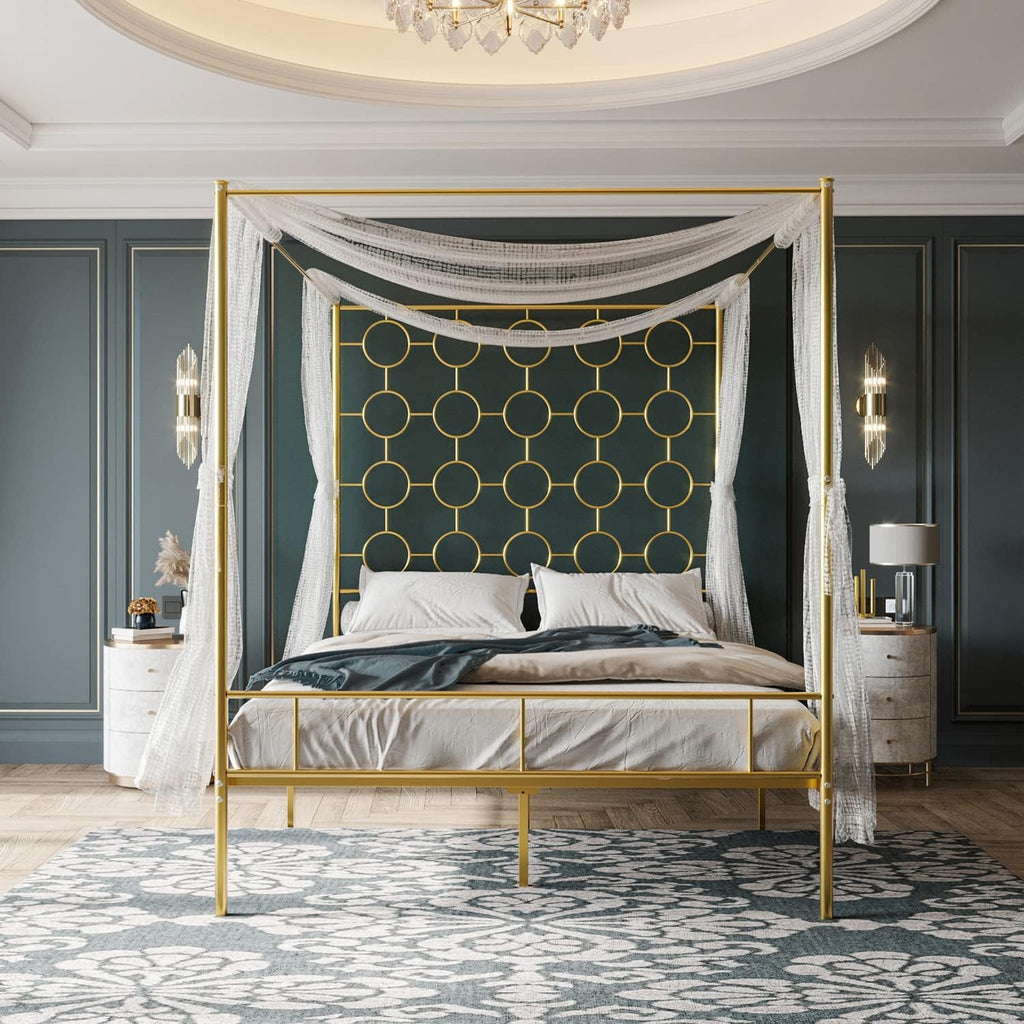 Queen Gold Metal Canopy Bed Frame