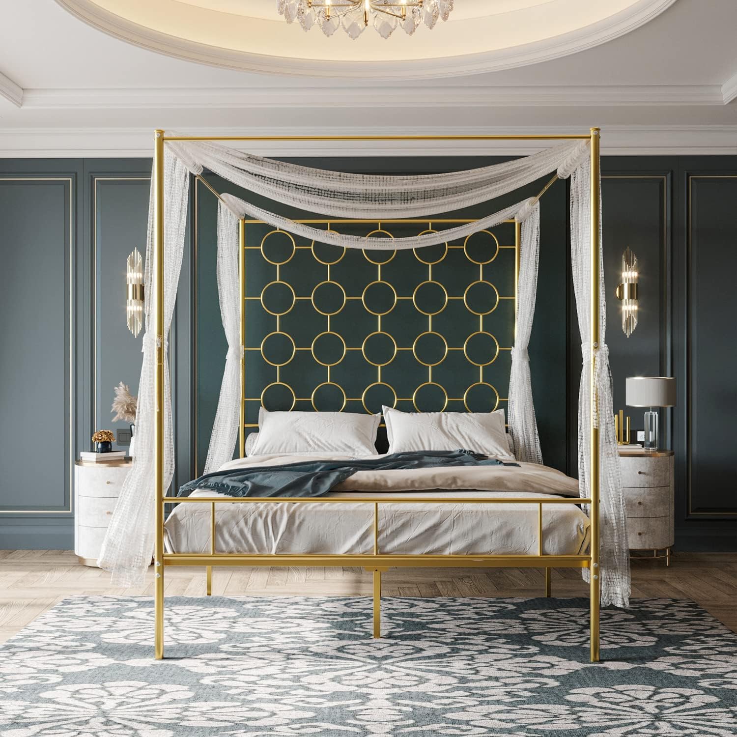 Queen Gold Metal Canopy Bed Frame