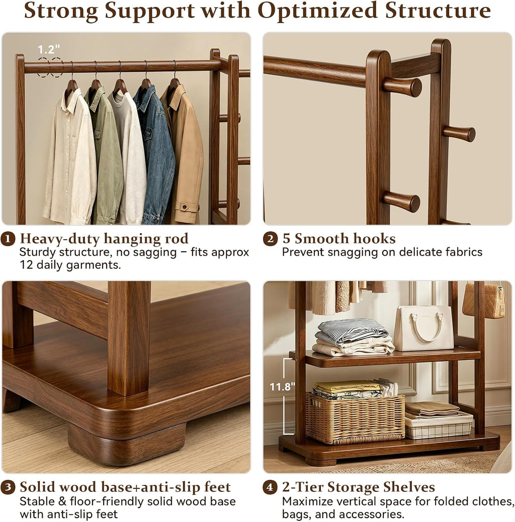 Wood Hall Tree Coat Rack with Shelves