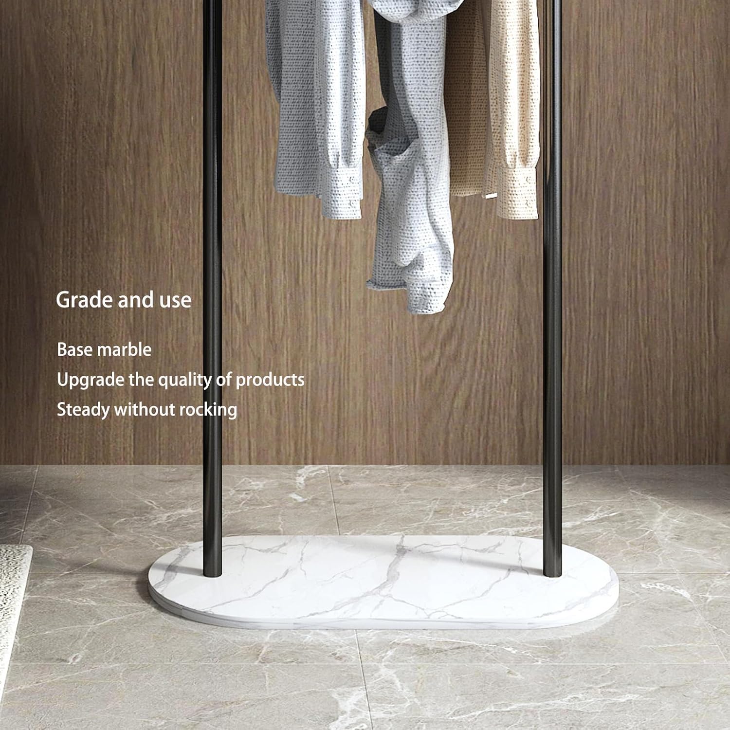 Arch Metal Garment Rack Marble Base Black