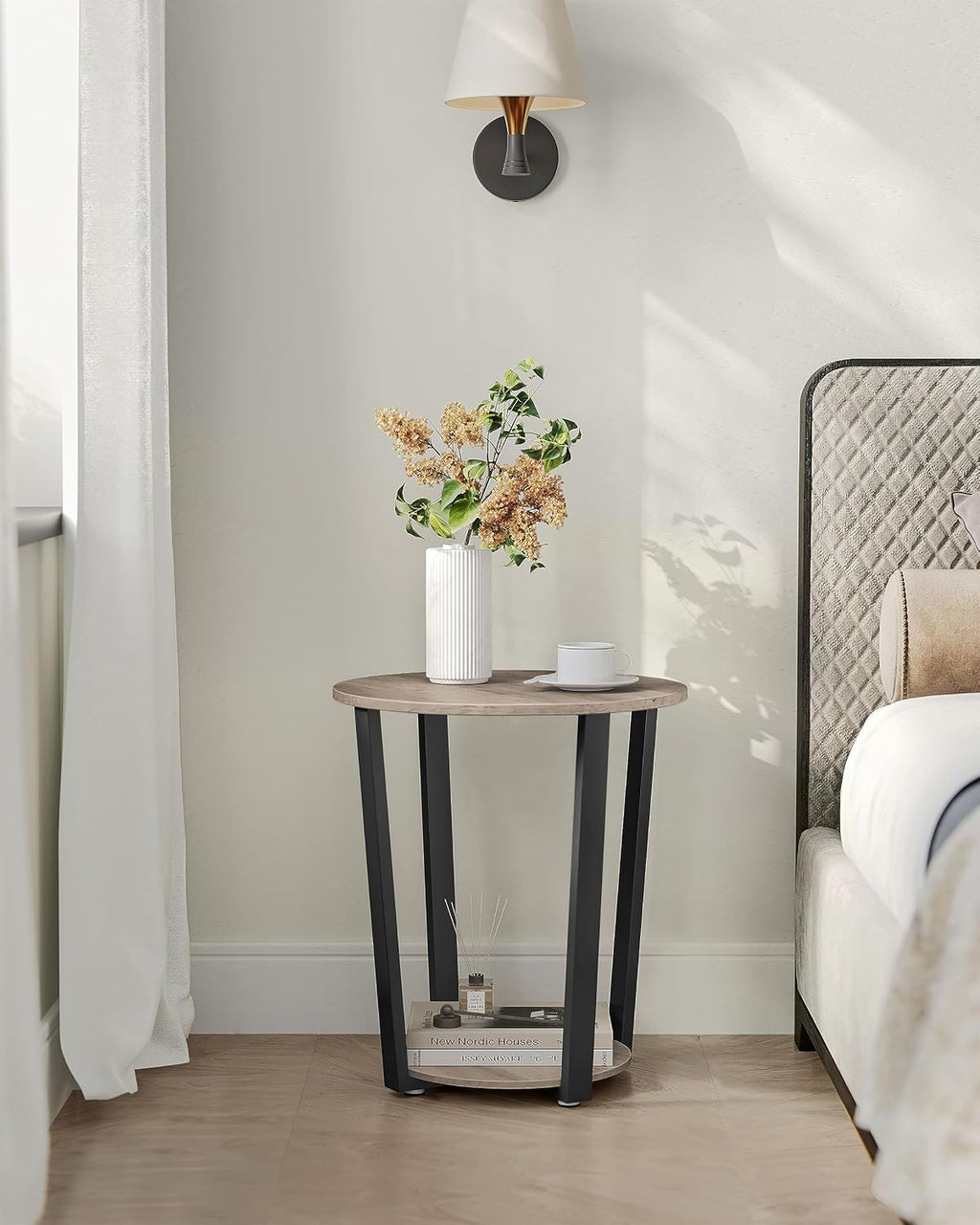 2-Tier Round Side Table Greige & Black