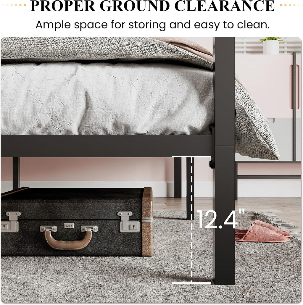 Queen Black Metal Four Poster Canopy Bed Frame