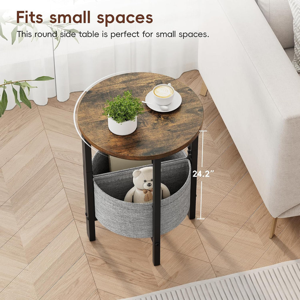 Half Moon Side Table Set with Storage Basket Brown