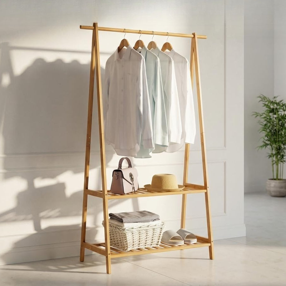 Bamboo Garment Rack with Storage Shelves