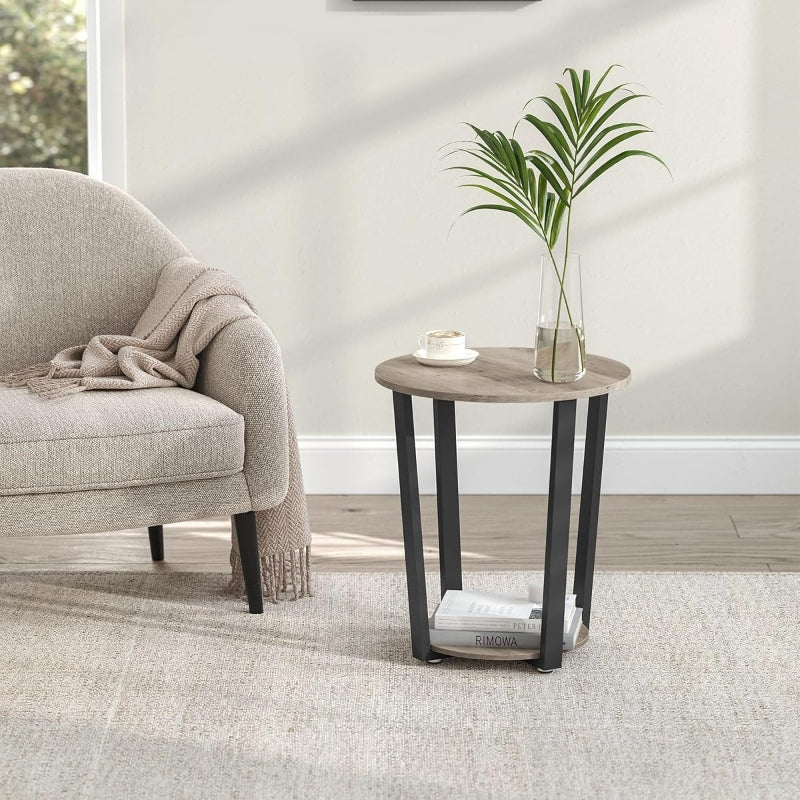 2-Tier Round Side Table Greige & Black